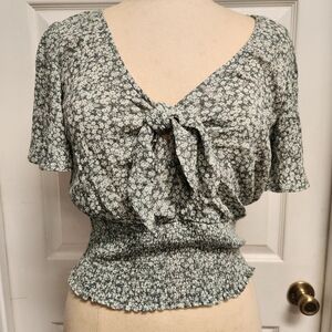 Elegant Floral Tie-Front Blouse